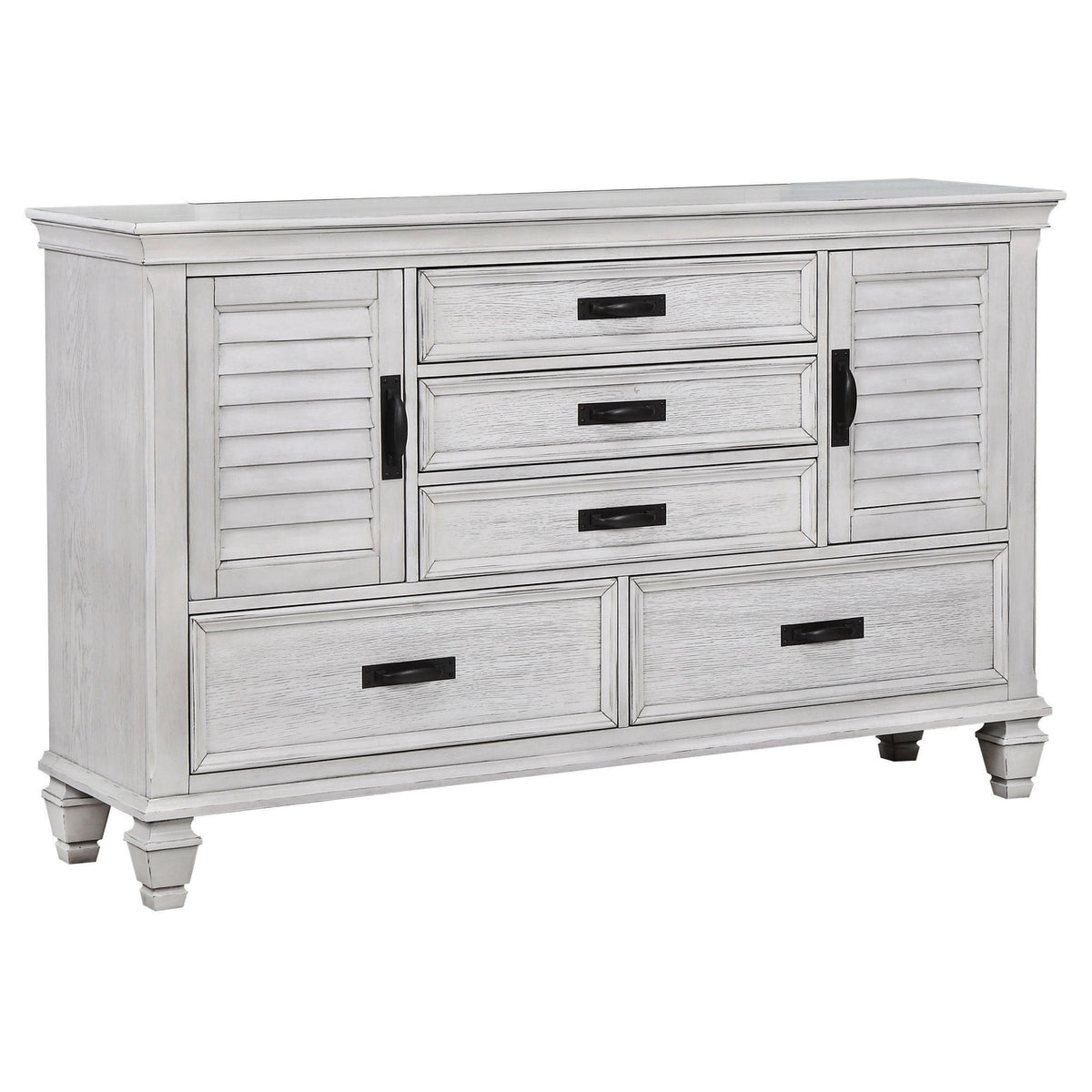 Franco 5-drawer Dresser with Side Cabinets Distressed White