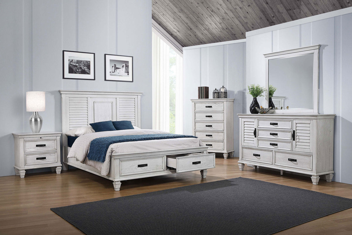 Franco 5-drawer Dresser with Side Cabinets Distressed White