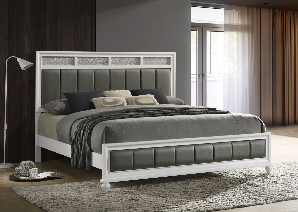 Barzini Metallic Channel-Tufted Panel Bed Eastern King White