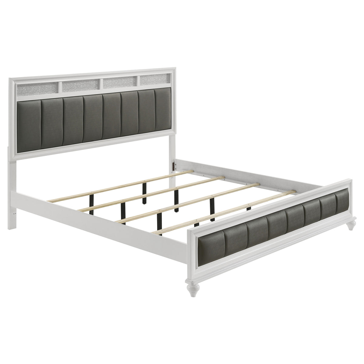 Barzini Metallic Channel-Tufted Panel Bed Eastern King White