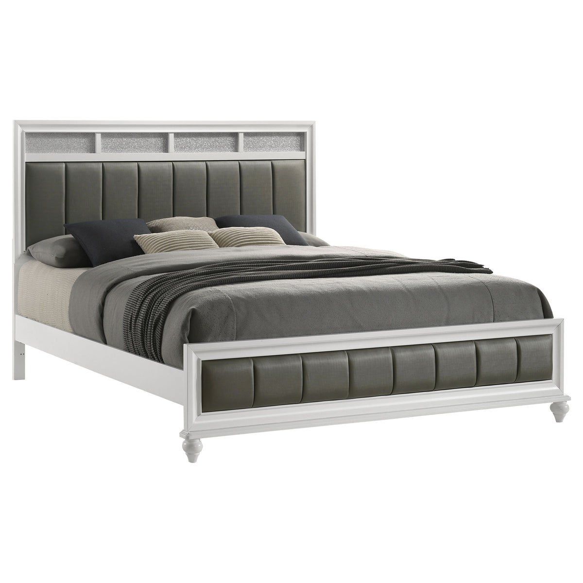 Barzini Metallic Channel-Tufted Panel Bed Eastern King White