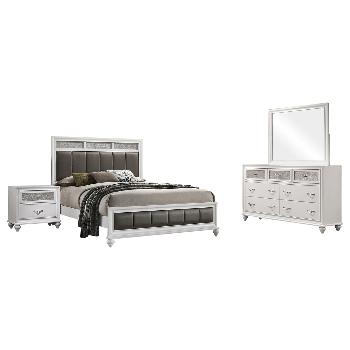 Barzini 4-piece California King Bedroom Set with Upholstered Panel Bed White