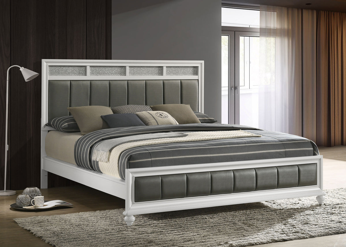 Barzini Metallic Channel-Tufted Panel Bed California King White