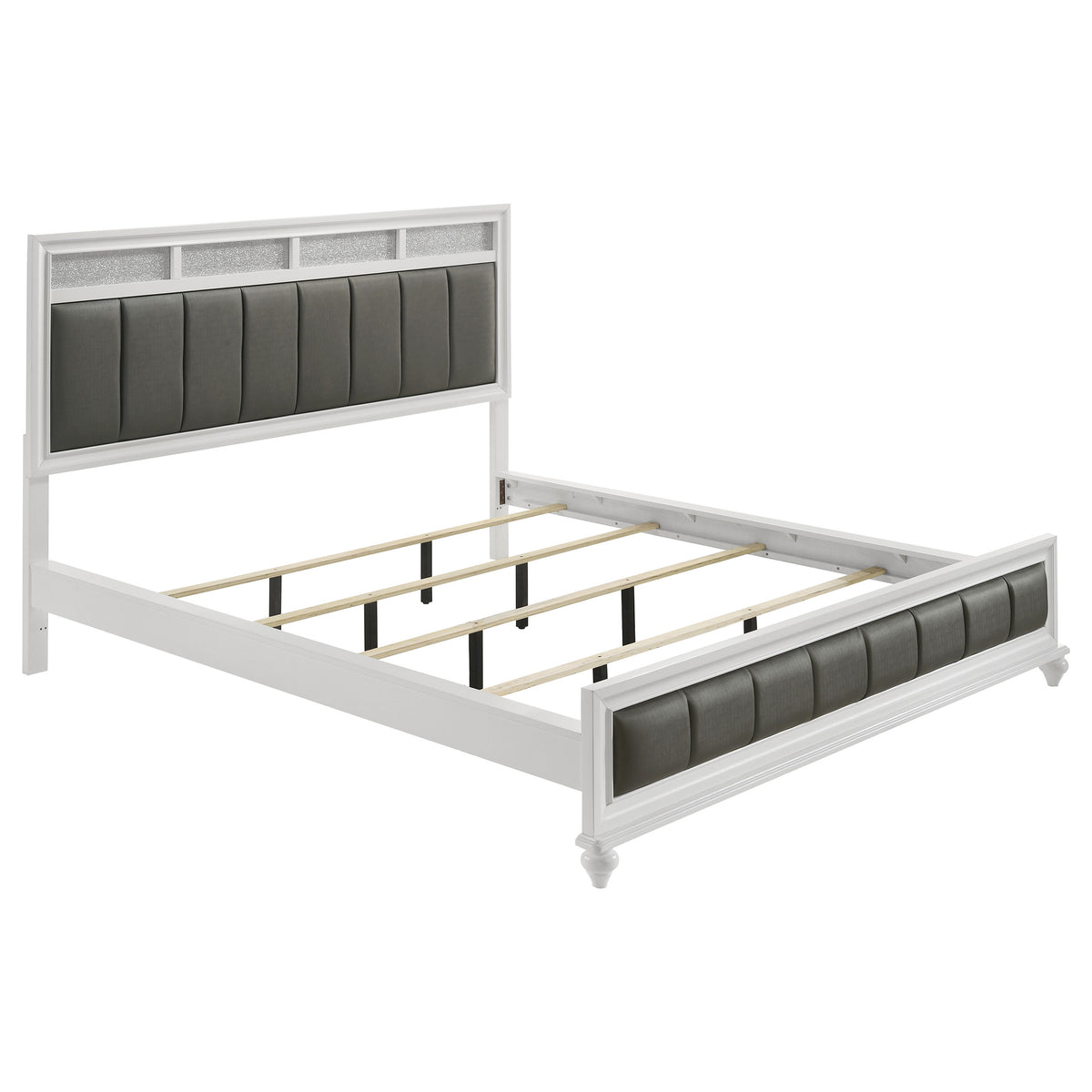 Barzini Metallic Channel-Tufted Panel Bed California King White
