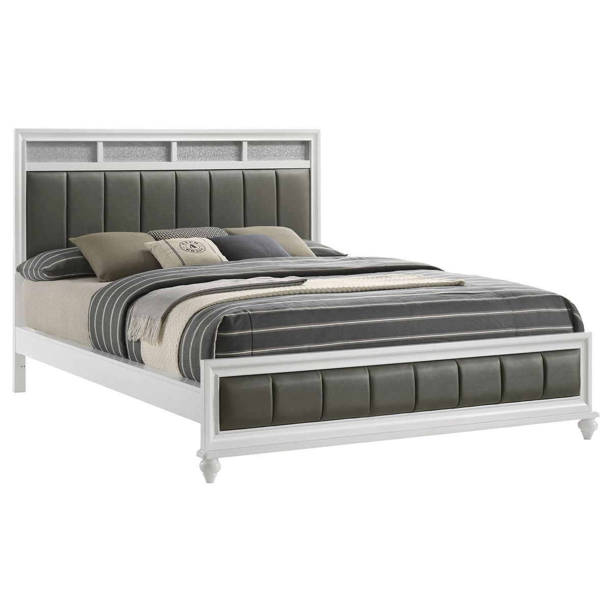 Barzini Metallic Channel-Tufted Panel Bed California King White