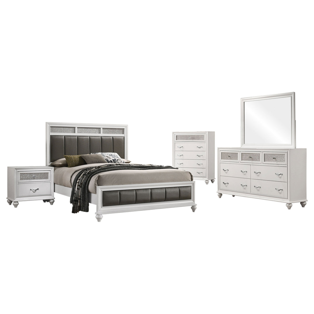 Barzini 5-piece Queen Bedroom Set with Upholstered Panel Bed White