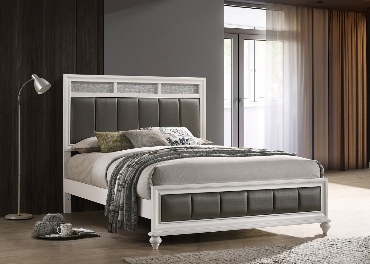 Barzini Metallic Channel-Tufted Panel Bed Queen White