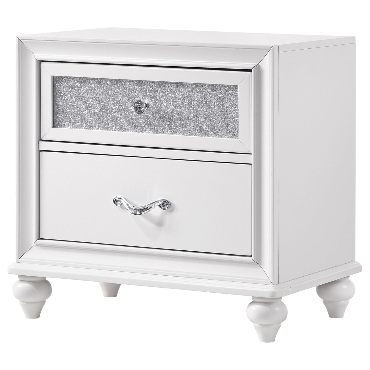 Barzini 2-drawer Nightstand with Crystal Hardware White