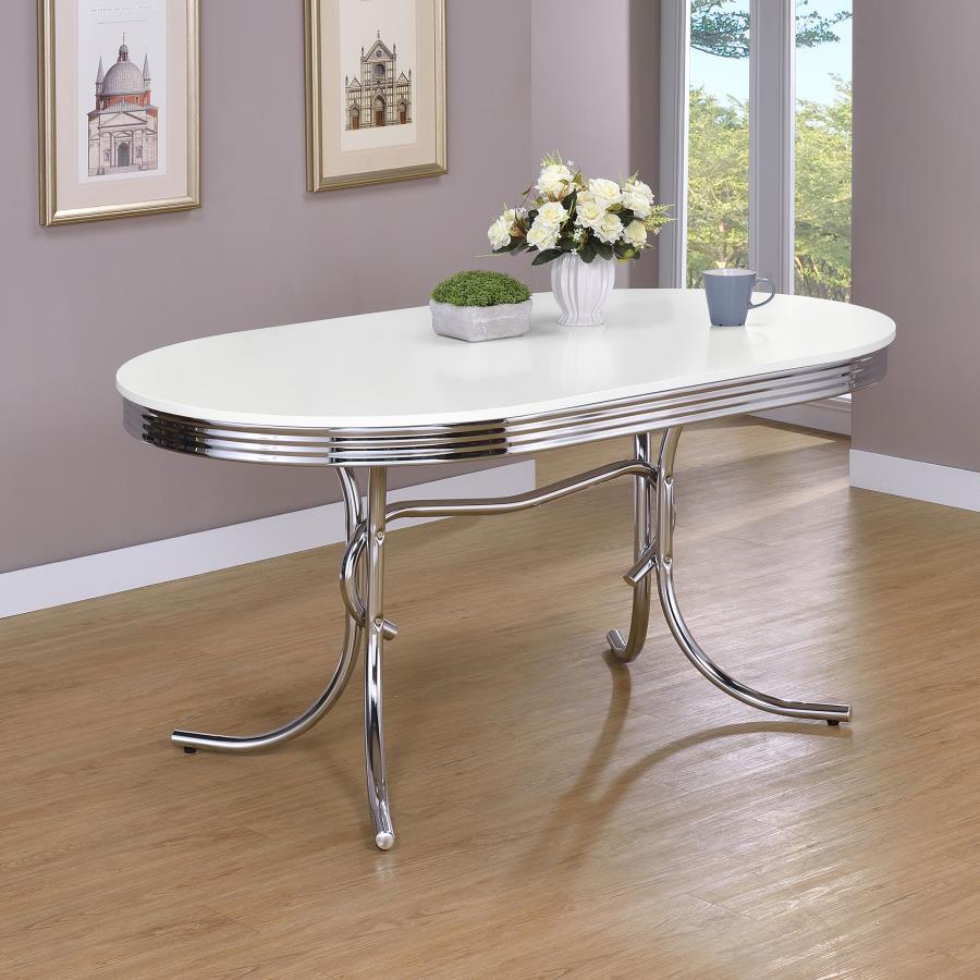 Retro Oval Dining Table Glossy White And Chrome 2065