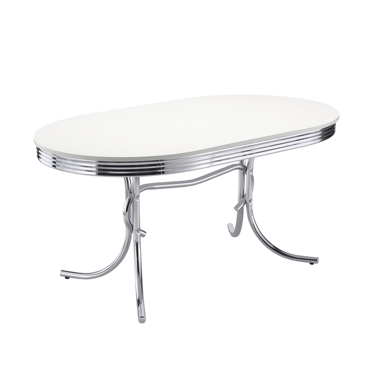 Retro 5-piece Oval Dining Set with Black Chairs White and Chrome