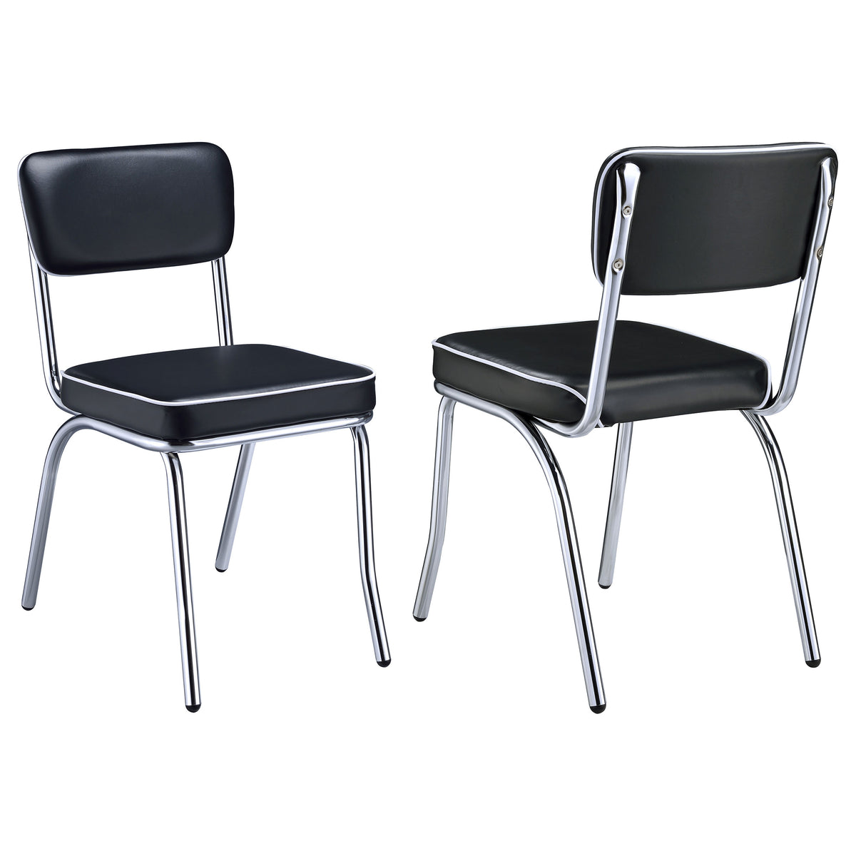 Retro Leatherette Upholstered Dining Side Chairs (Set of 2) Black and Chrome