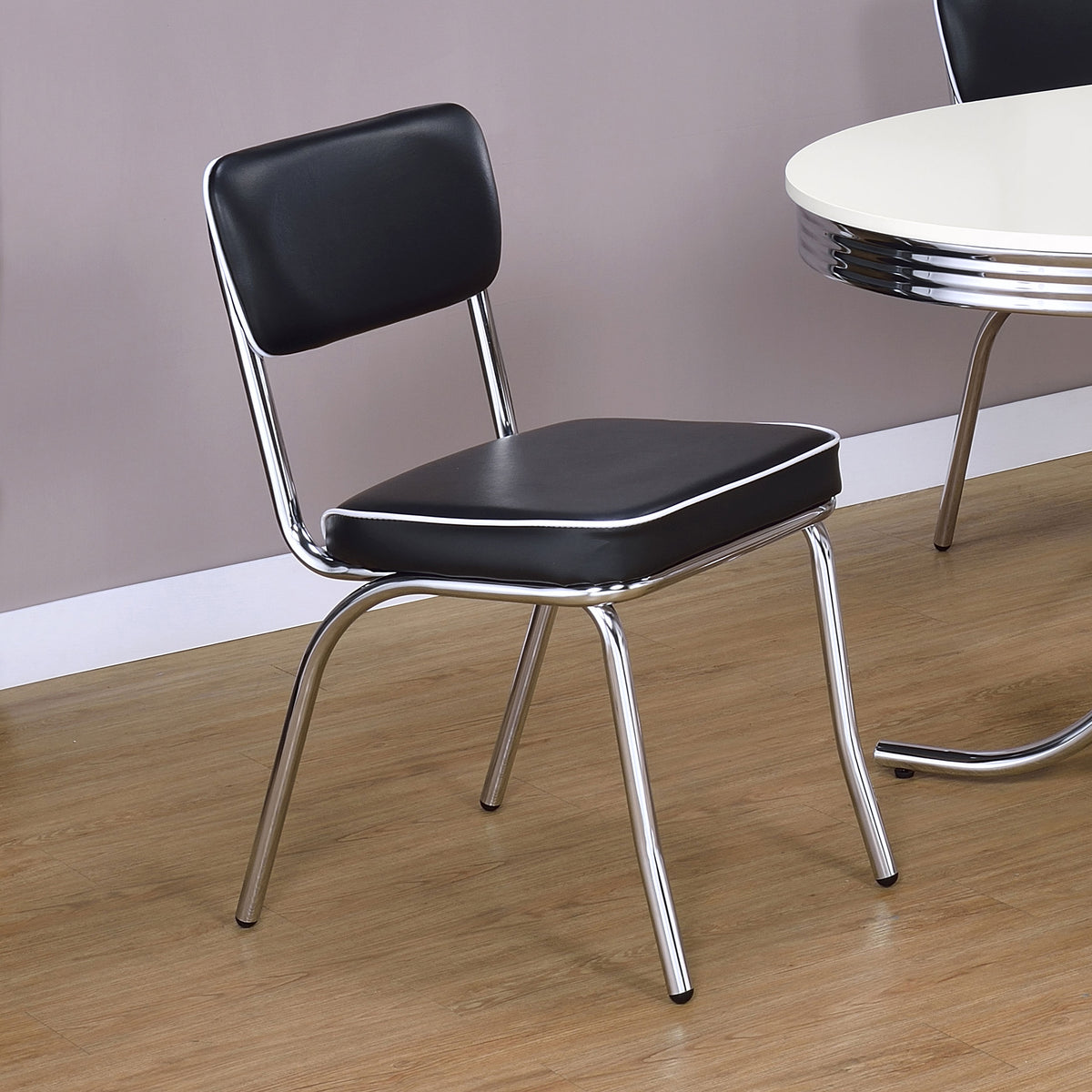 Retro Leatherette Upholstered Dining Side Chairs (Set of 2) Black and Chrome