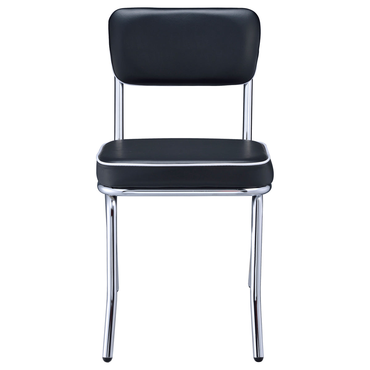 Retro Leatherette Upholstered Dining Side Chairs (Set of 2) Black and Chrome