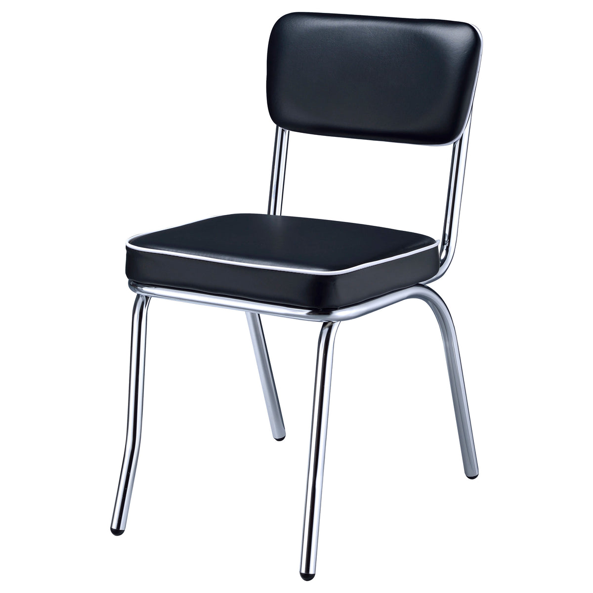 Retro Leatherette Upholstered Dining Side Chairs (Set of 2) Black and Chrome