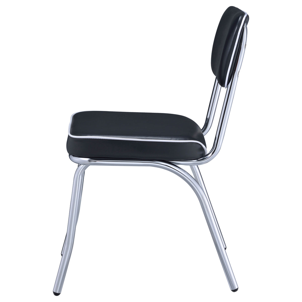Retro Leatherette Upholstered Dining Side Chairs (Set of 2) Black and Chrome
