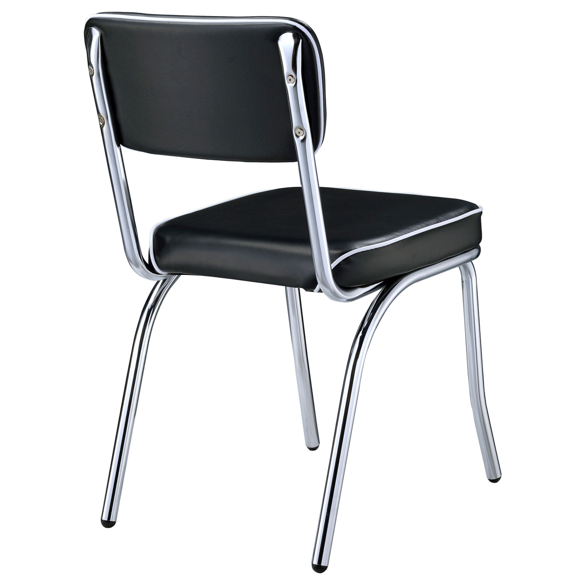 Retro Leatherette Upholstered Dining Side Chairs (Set of 2) Black and Chrome