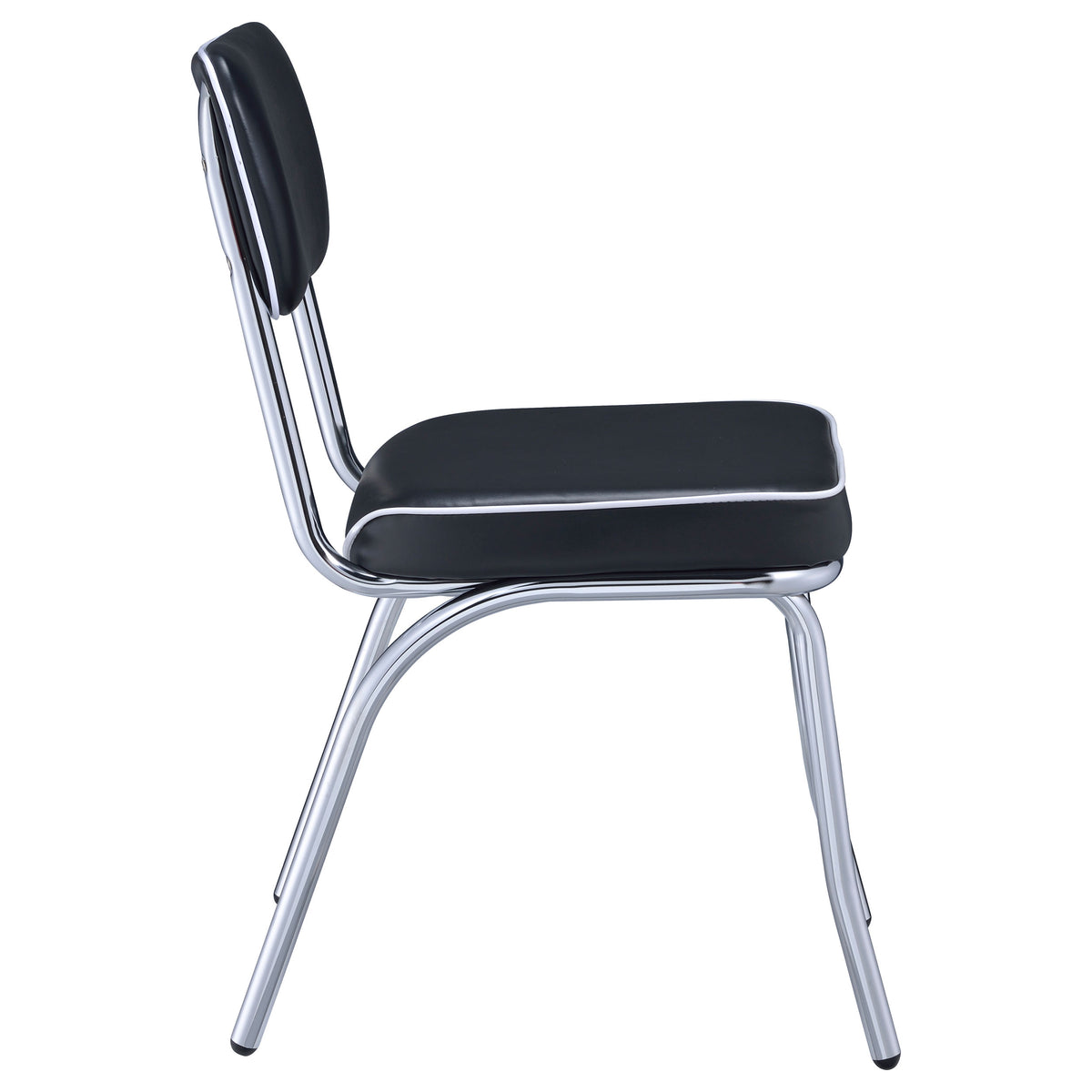 Retro Leatherette Upholstered Dining Side Chairs (Set of 2) Black and Chrome