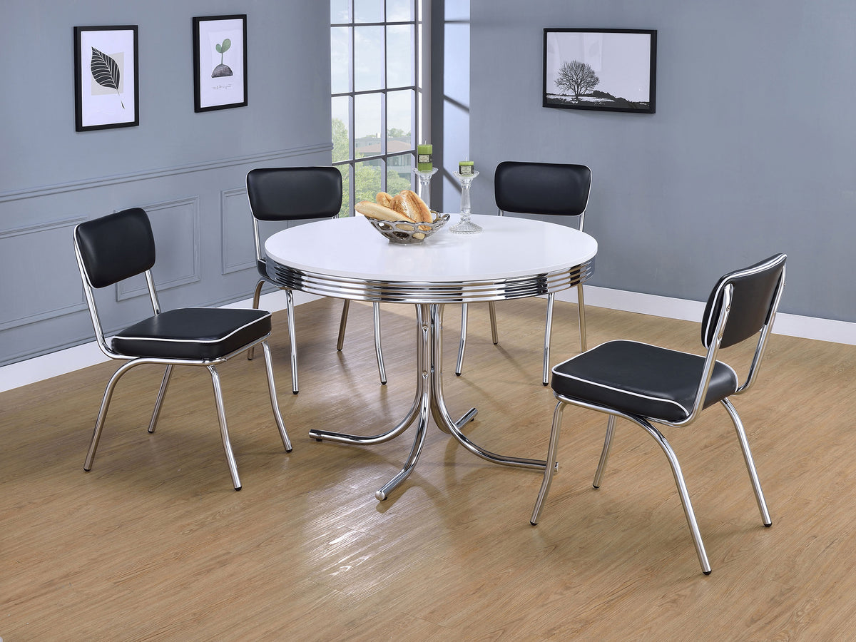Retro Leatherette Upholstered Dining Side Chairs (Set of 2) Black and Chrome