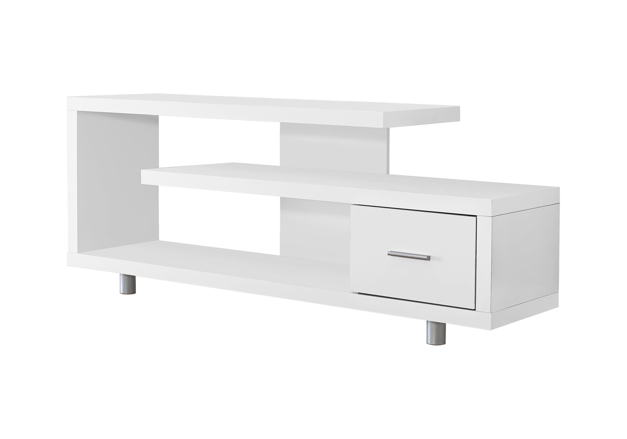 60" L Contemporary TV Media Stand with Drawer In Glossy White