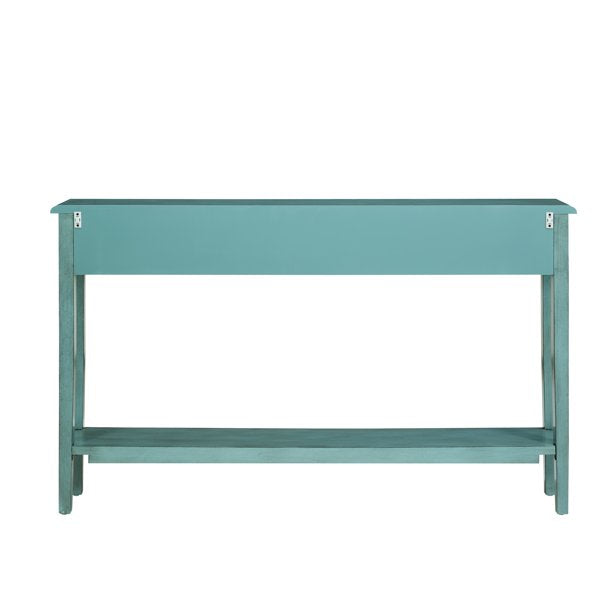 Powell Sadie Teal Long Accent Sofa Table Consiole With Drawers