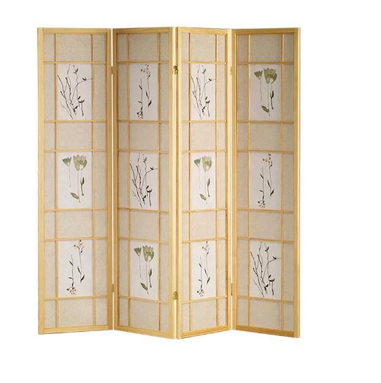 4 Panel Square Floral Design Room Divider in Natural