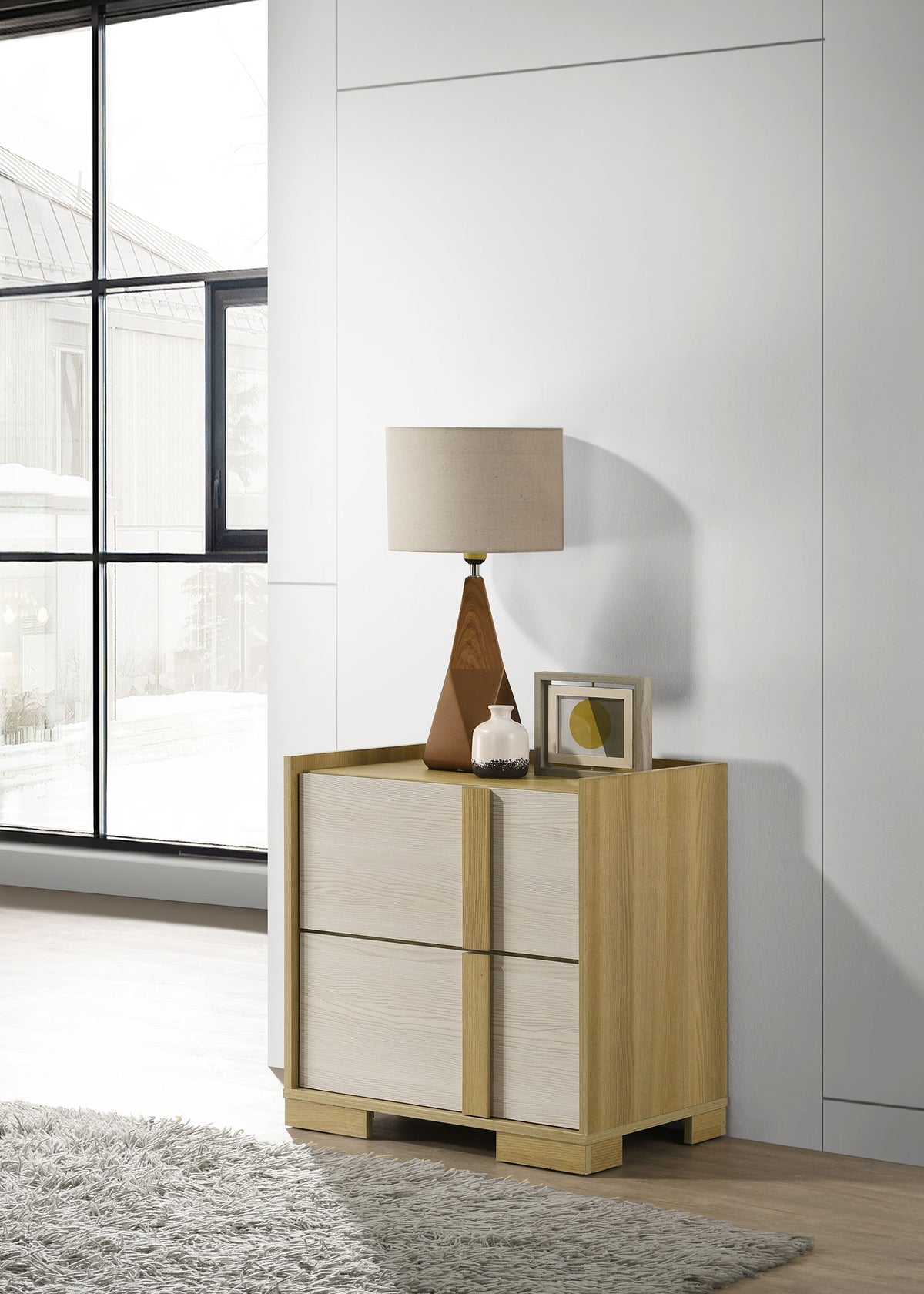 Hyland 2-drawer Nightstand Natural and White