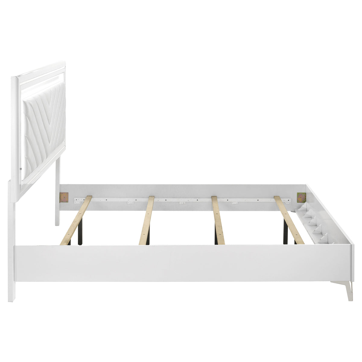 Cassia LED Chevron Tufted Panel Bed Eastern King White High Gloss