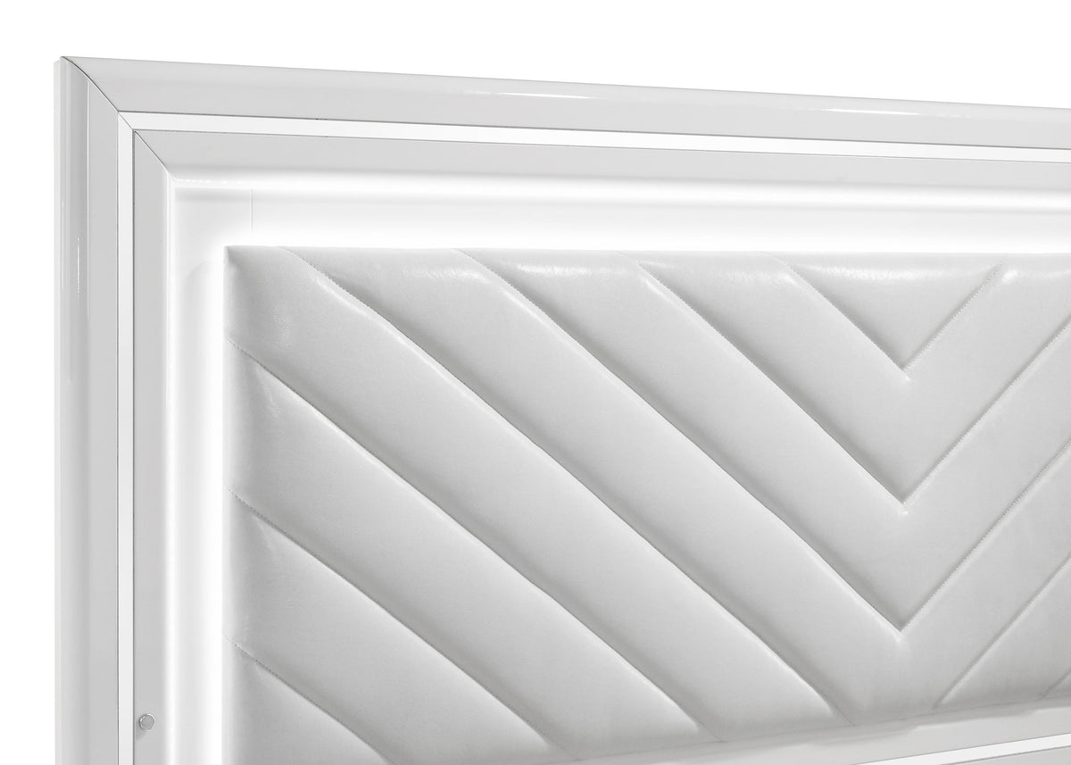 Cassia LED Chevron Tufted Panel Bed Eastern King White High Gloss