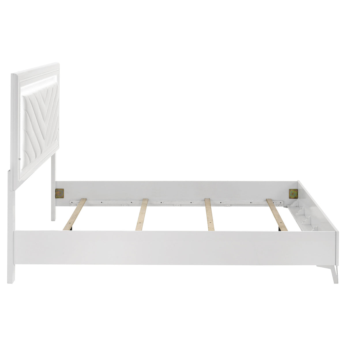 Cassia LED Chevron Tufted Panel Bed Queen White High Gloss