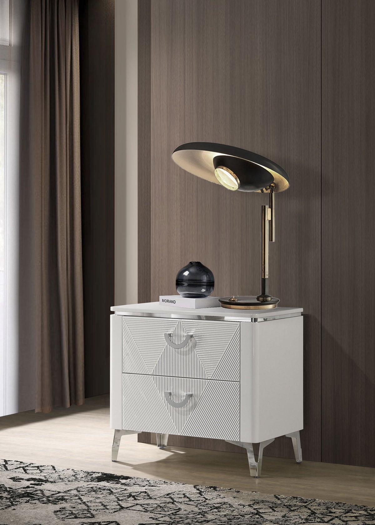 Cassia 2-drawer Nightstand with USB Ports White High Gloss