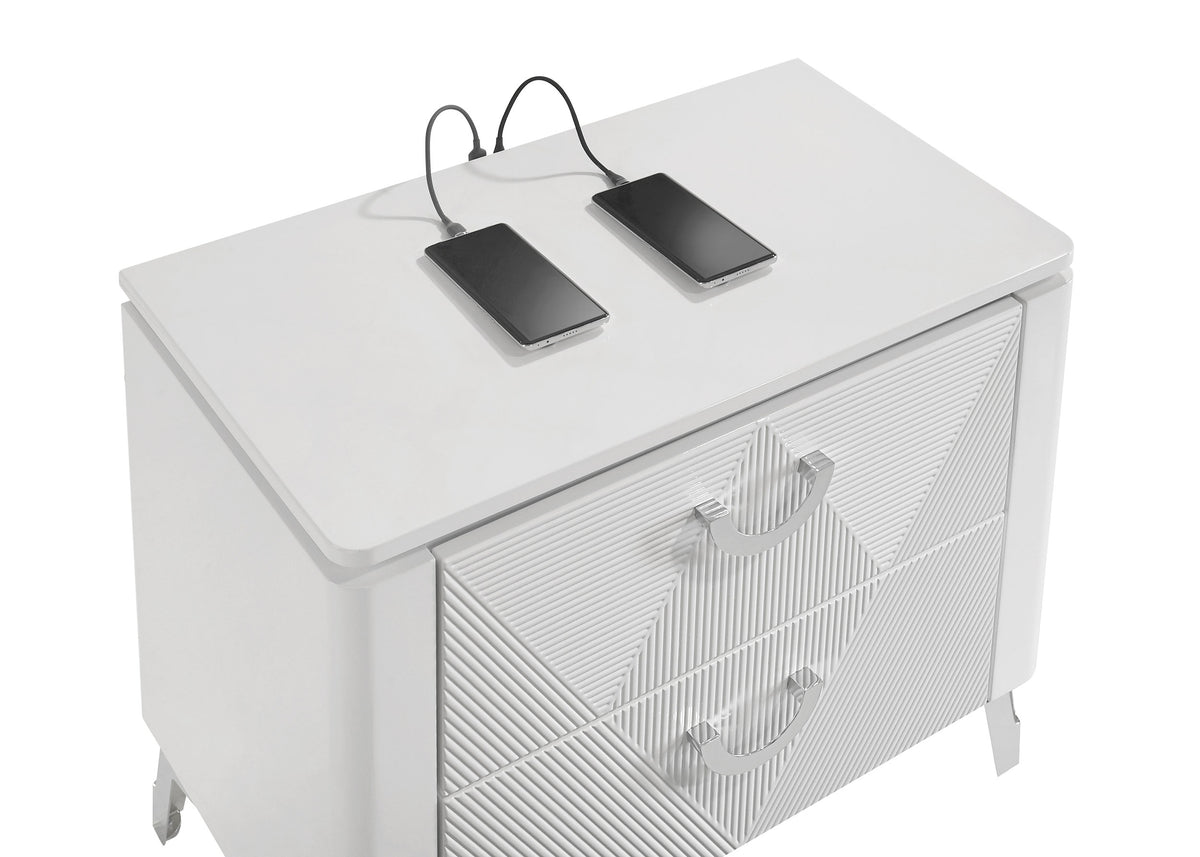 Cassia 2-drawer Nightstand with USB Ports White High Gloss