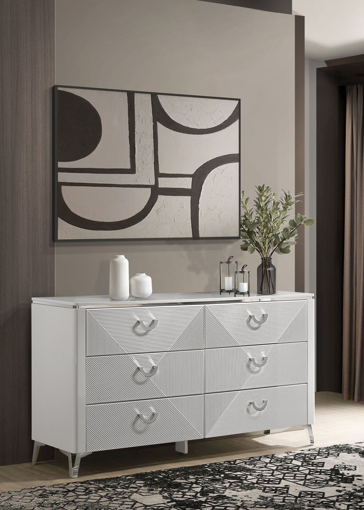 Cassia 6-drawer Dresser White High Gloss