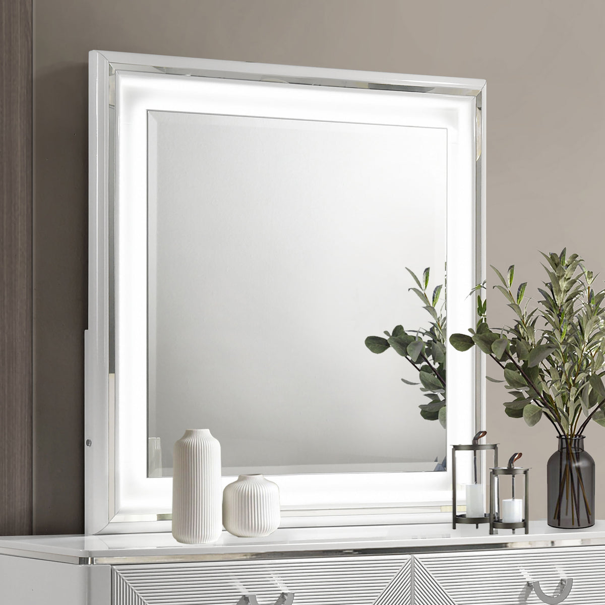 Cassia LED Dresser Mirror White High Gloss