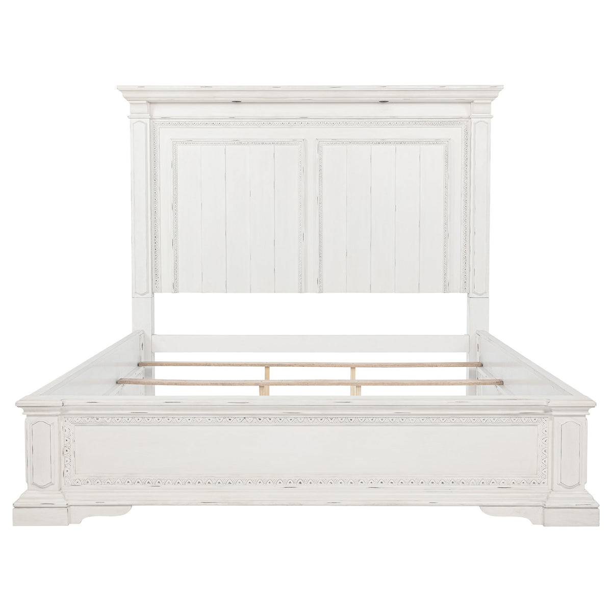 McKinney Panel Bed with LED Reading Lights Queen Vintage White