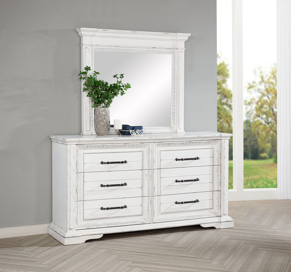 McKinney 6-drawer Dresser with Mirror Vintage White