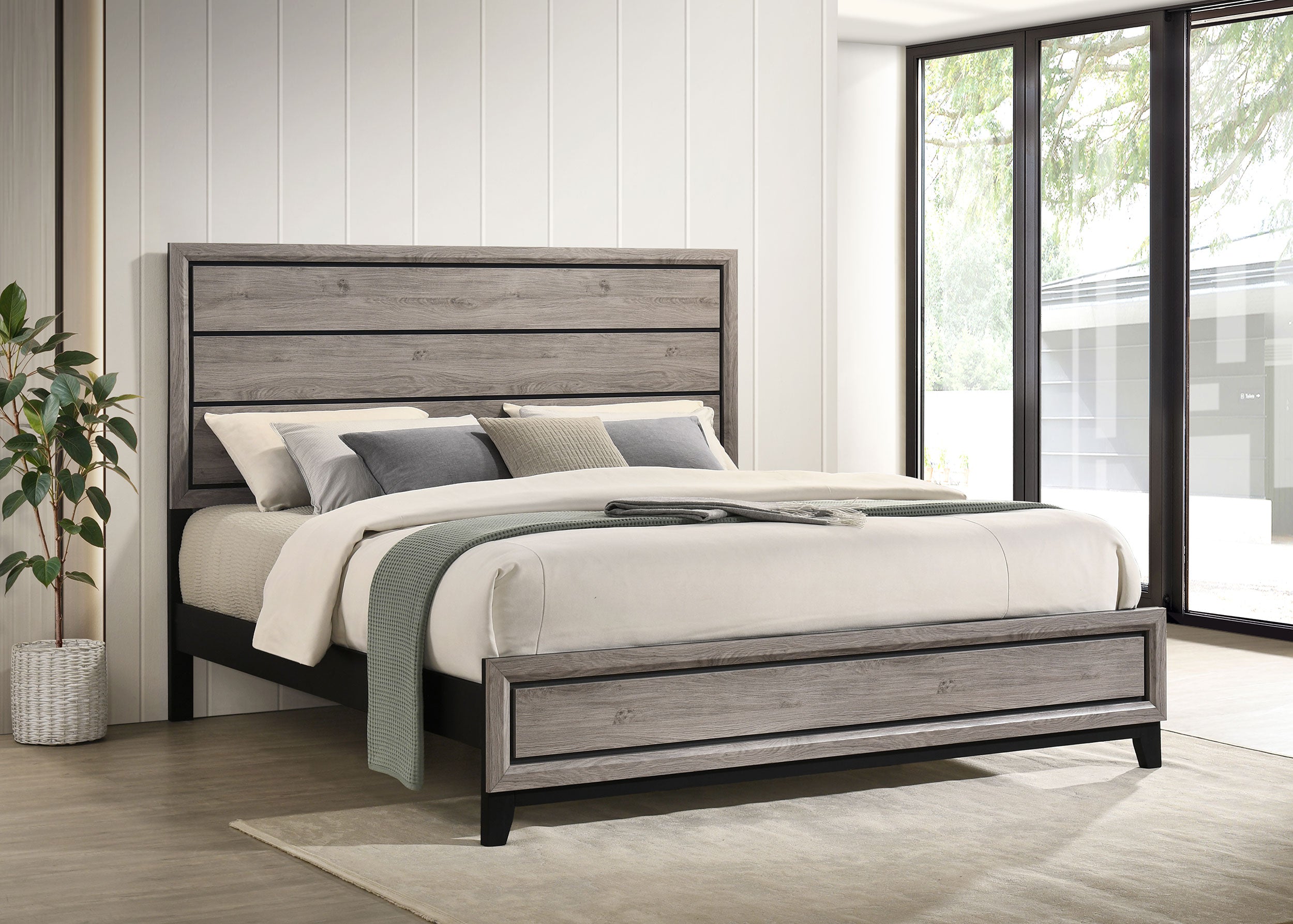 Valen Wood Eastern King Panel Bed Light Taupe