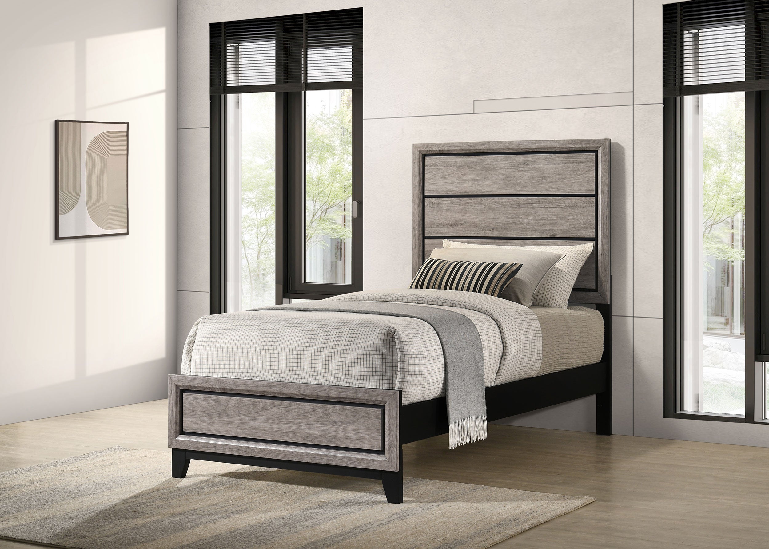 Valen Wood Twin Panel Bed Light Taupe