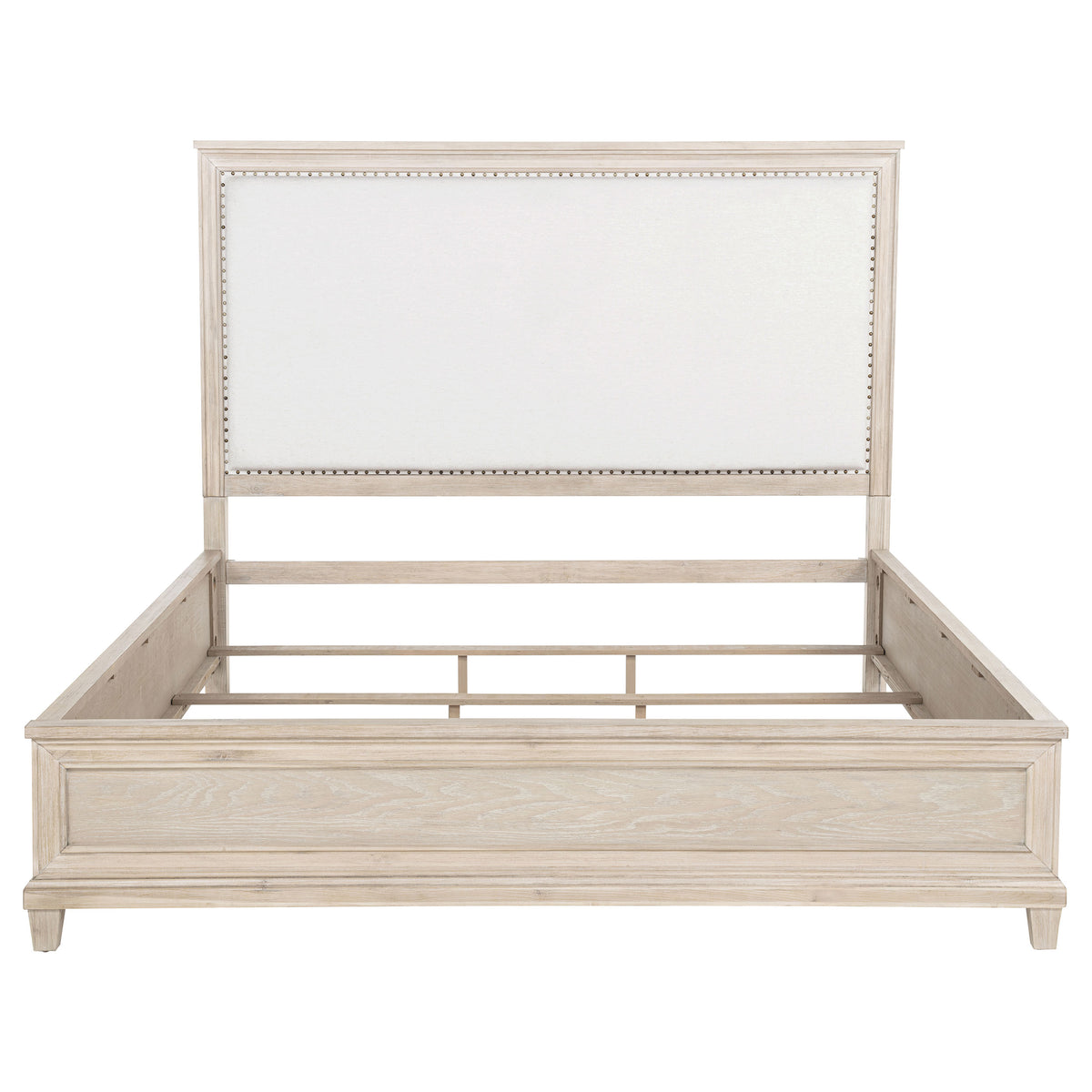 Pembroke Upholstered Panel Bed with Nailhead Trim Eastern King Washed Oak and Cream