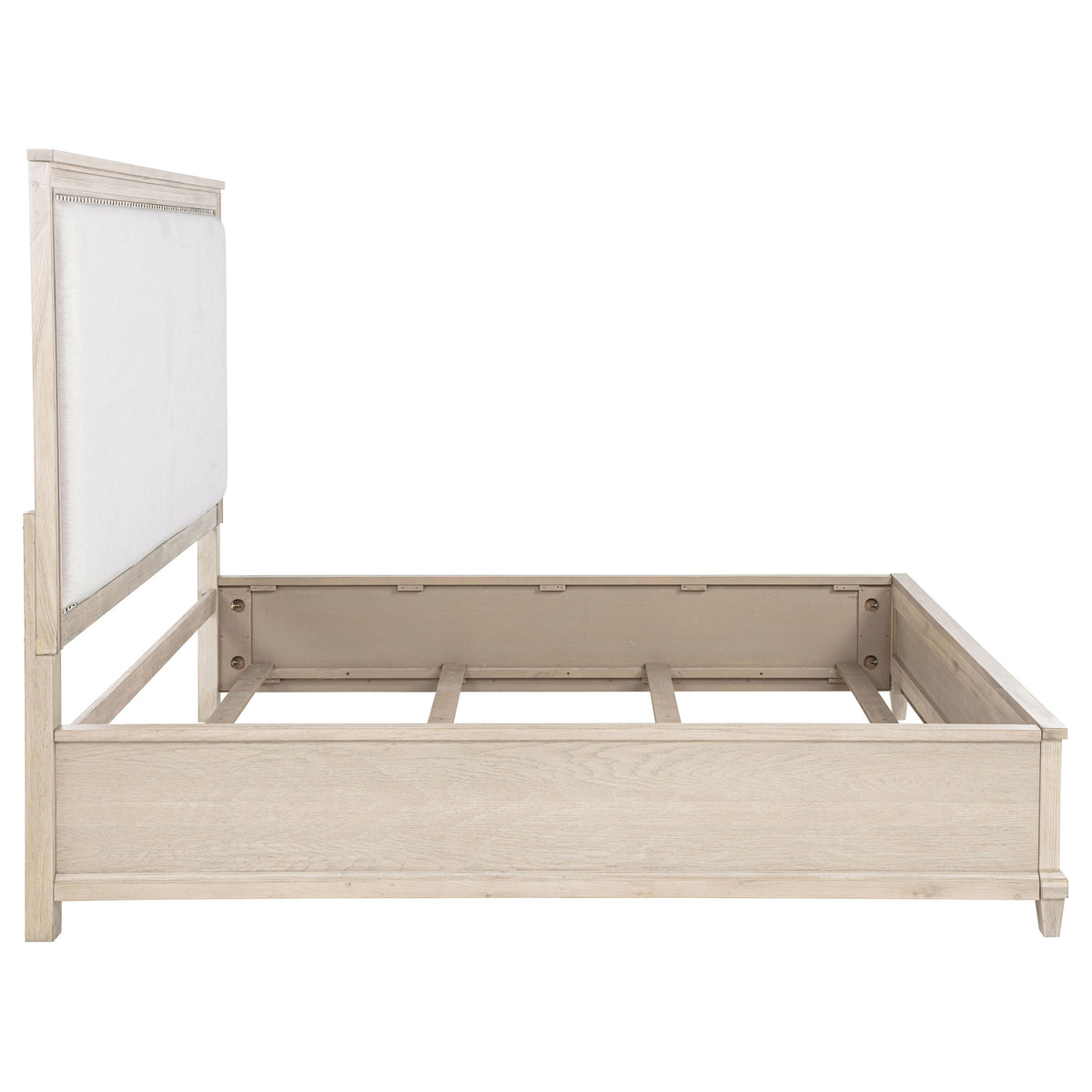 Pembroke Upholstered Panel Bed with Nailhead Trim Eastern King Washed Oak and Cream