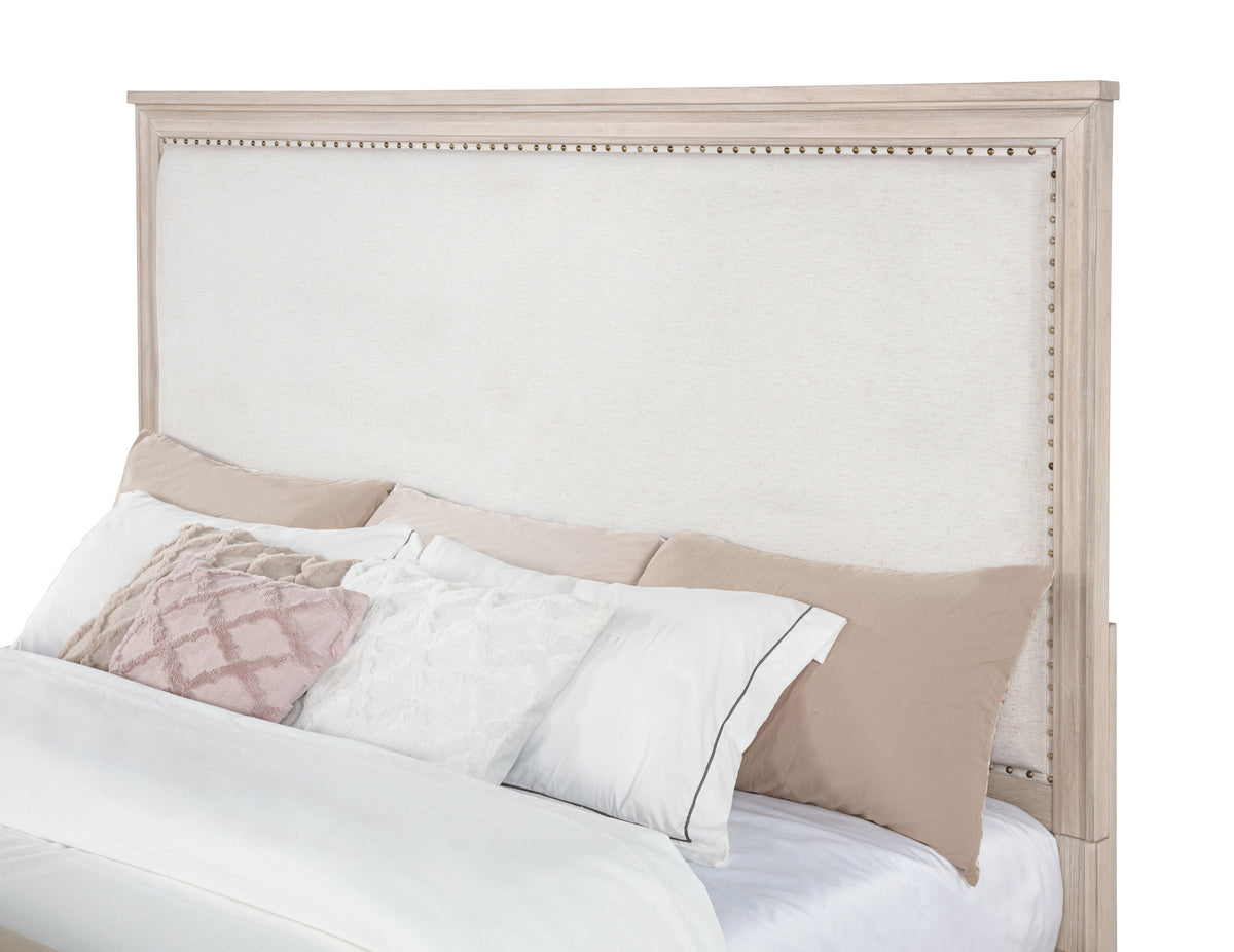 Pembroke Upholstered Panel Bed with Nailhead Trim California King Washed Oak and Cream