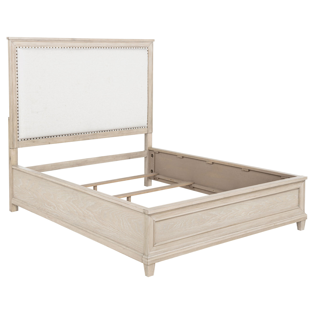 Pembroke Upholstered Panel Bed with Nailhead Trim Queen Washed Oak and Cream