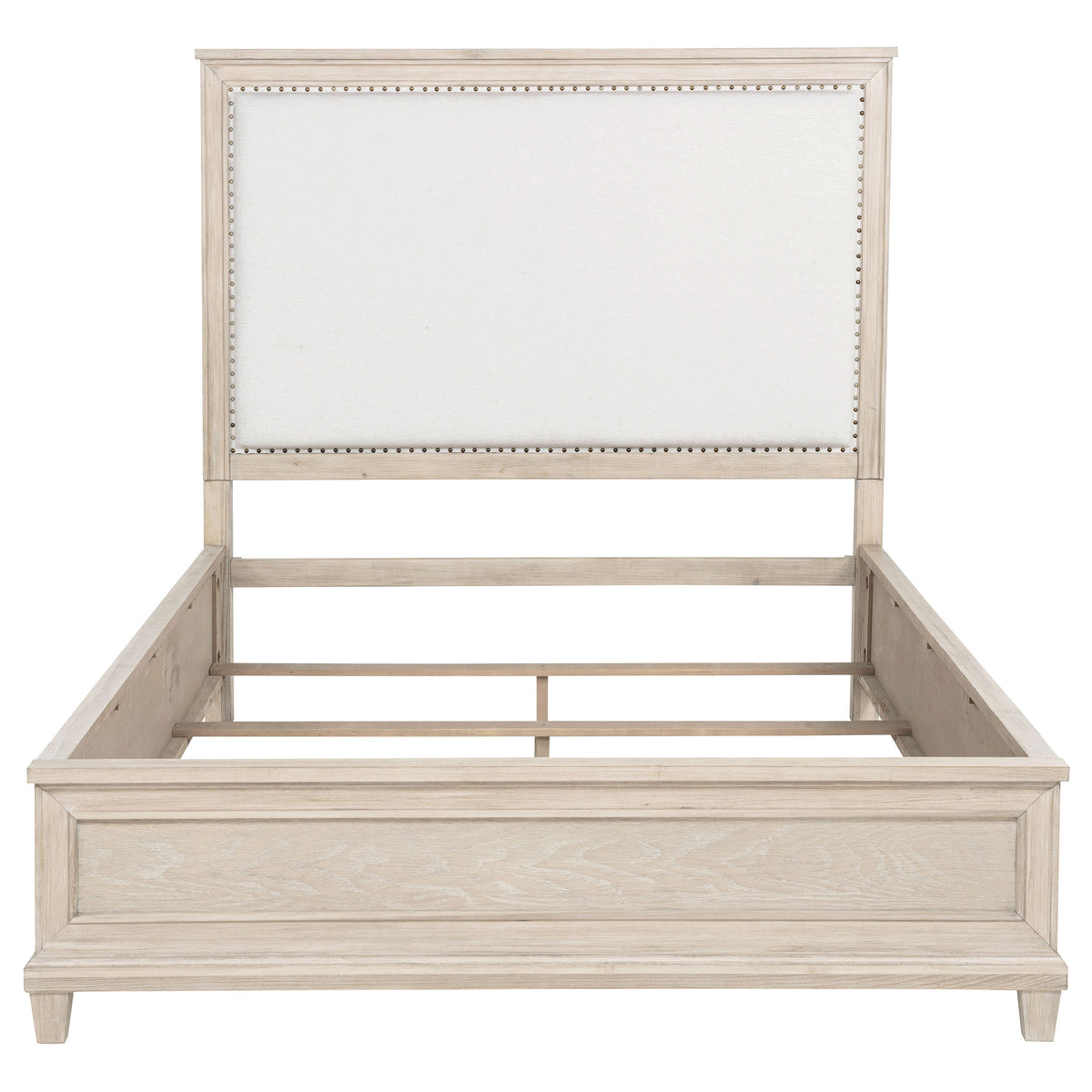 Pembroke Upholstered Panel Bed with Nailhead Trim Queen Washed Oak and Cream