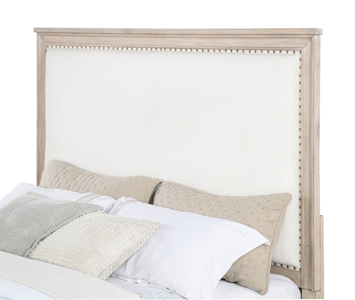 Pembroke Upholstered Panel Bed with Nailhead Trim Queen Washed Oak and Cream
