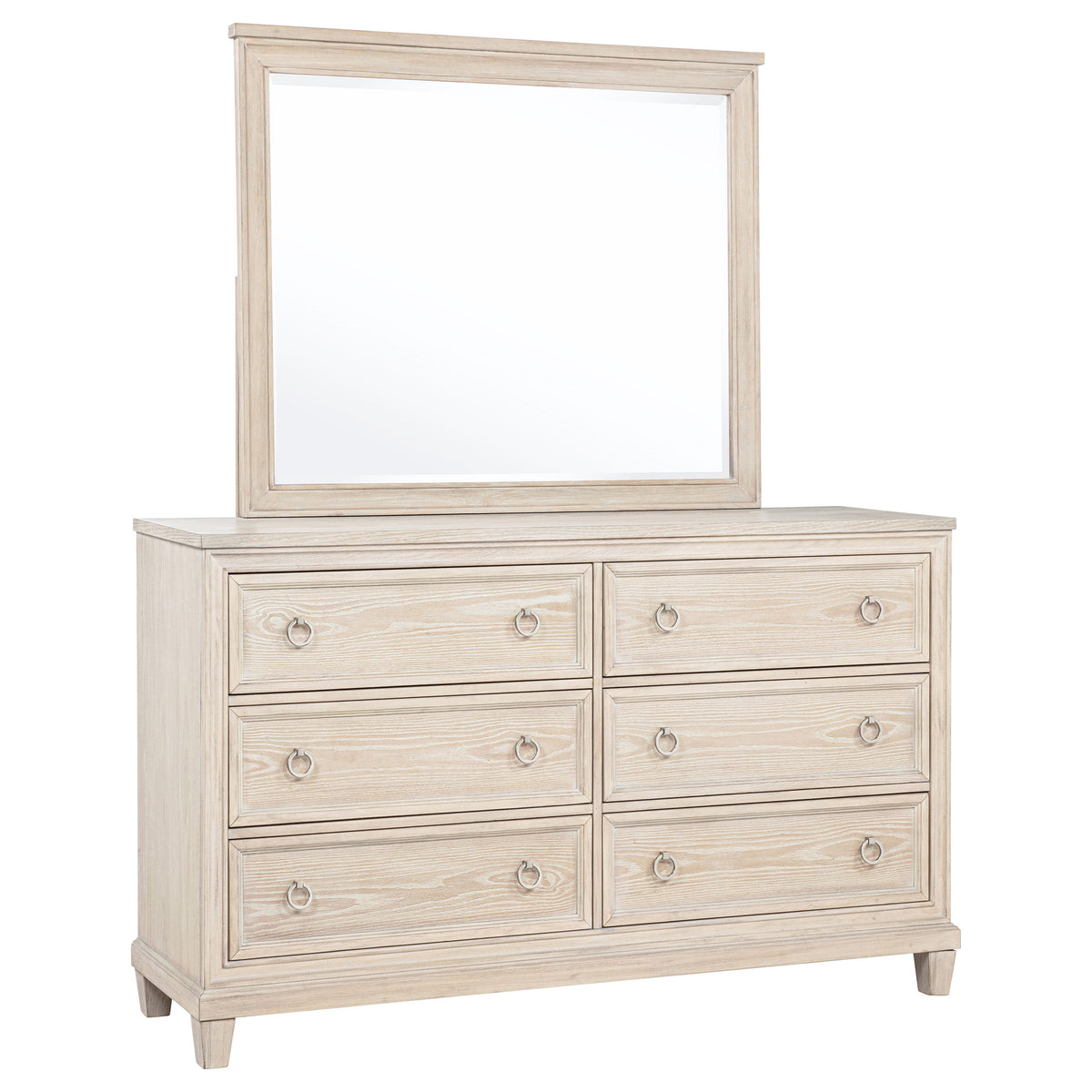 Pembroke 6-drawer Dresser with Mirror Washed Oak