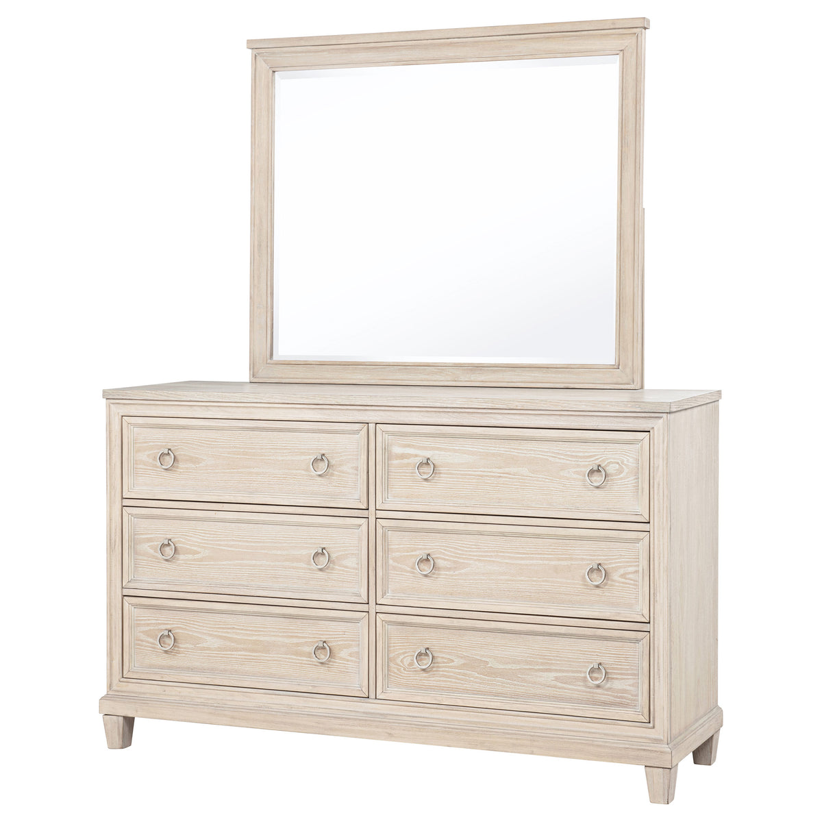 Pembroke 6-drawer Dresser with Mirror Washed Oak