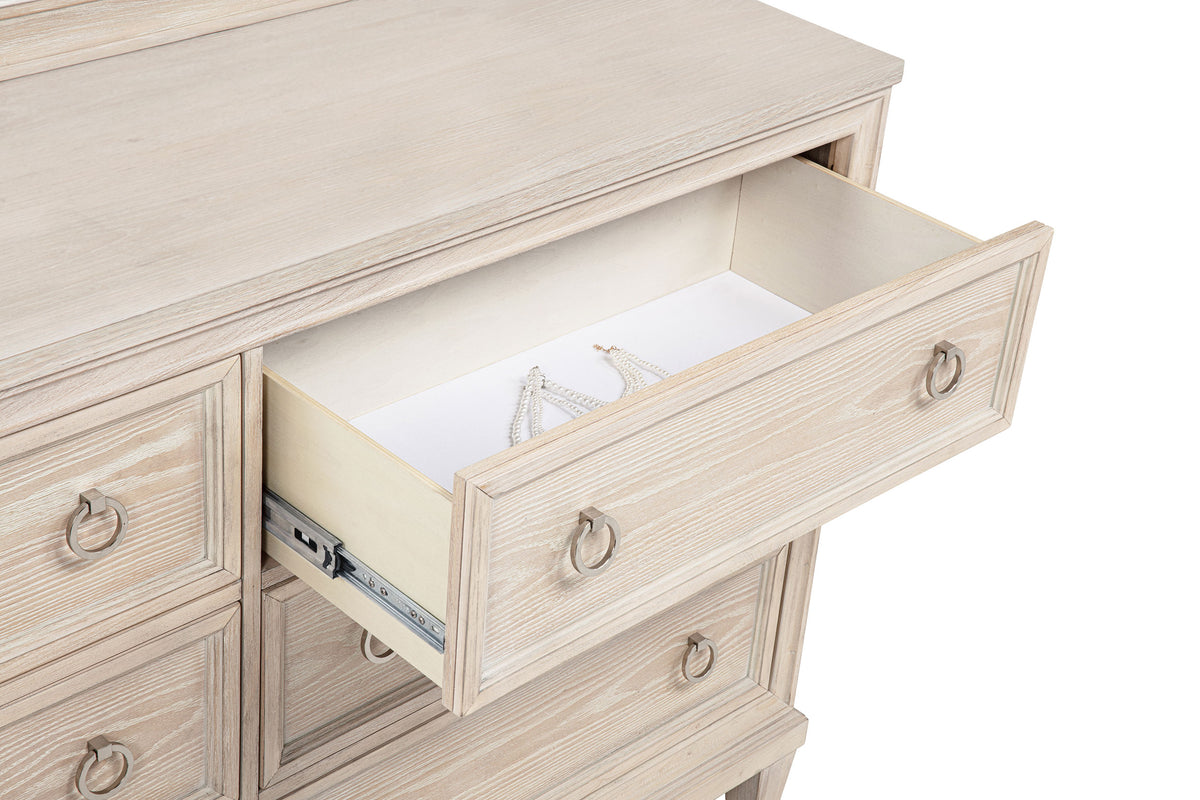 Pembroke 6-drawer Dresser with Mirror Washed Oak