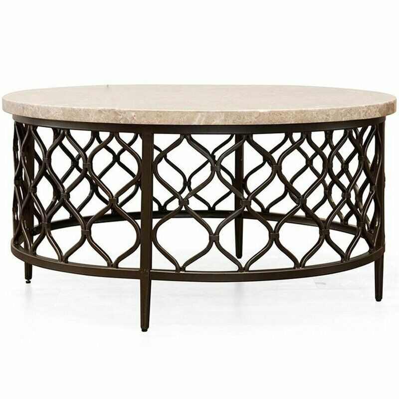 Steve Silver Roland Round White Stone Top with Bronze Metal Base Cocktail Table