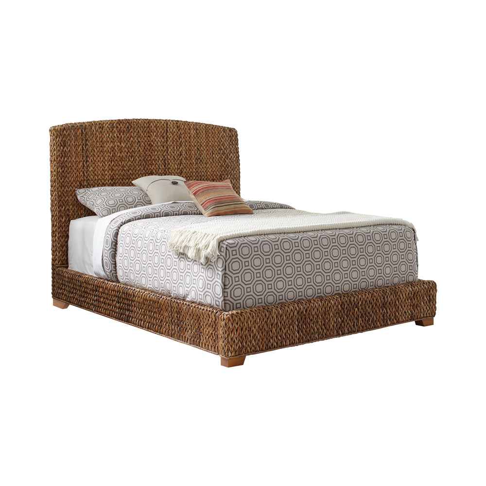 Laughton Rustic Hand-Woven Banana Leaf Queen Bed in Amber