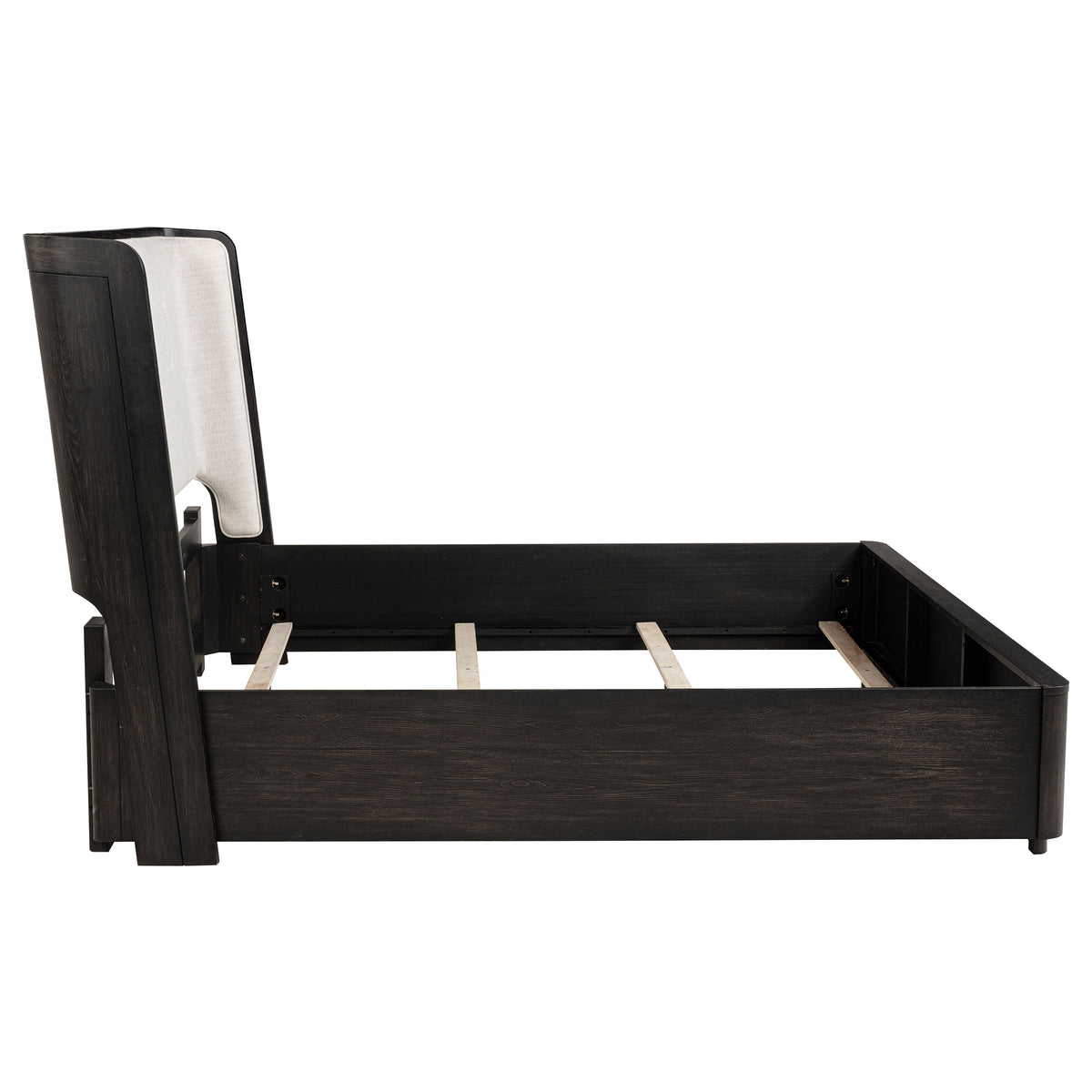 Leandro Upholstered Wingback Bed Eastern King Burnished Black and Cream