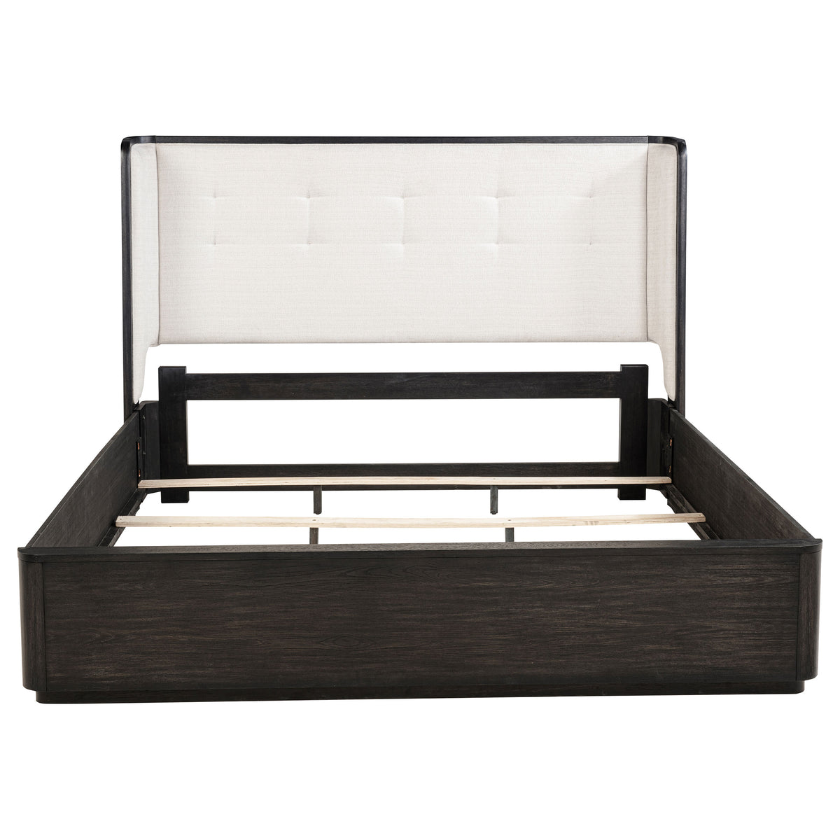 Leandro Upholstered Wingback Bed California King Burnished Black and Cream